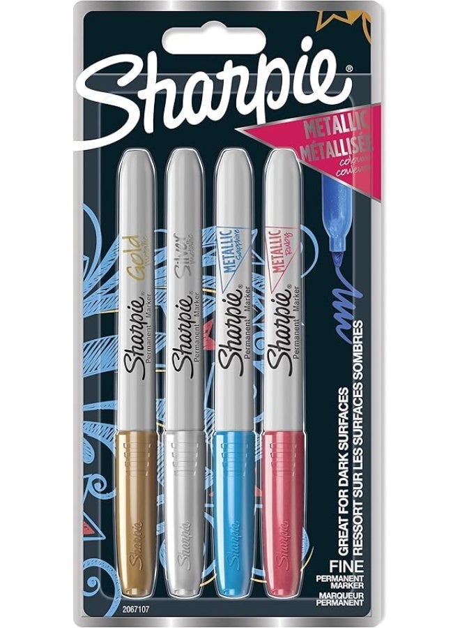Sharpie Metallic Permanent Markers | Fine Point | Assorted Colours | 4 Count - Image 1